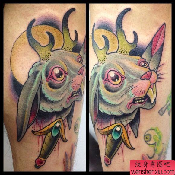 一幅欧美个性兔子纹身图案