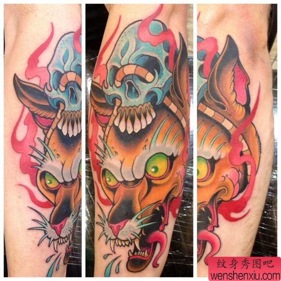 推荐一幅欧美狼骷髅纹身图片