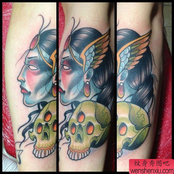 老兵纹身推荐一幅school风格女性纹身作品