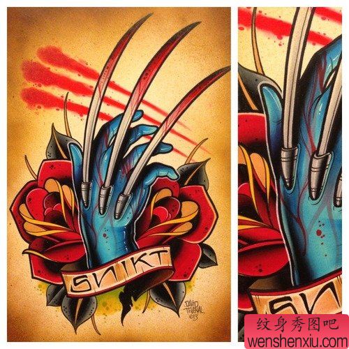 一幅school风格金刚狼纹身手稿