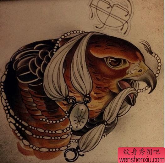 推荐大家欣赏一幅欧美老鹰纹身图案