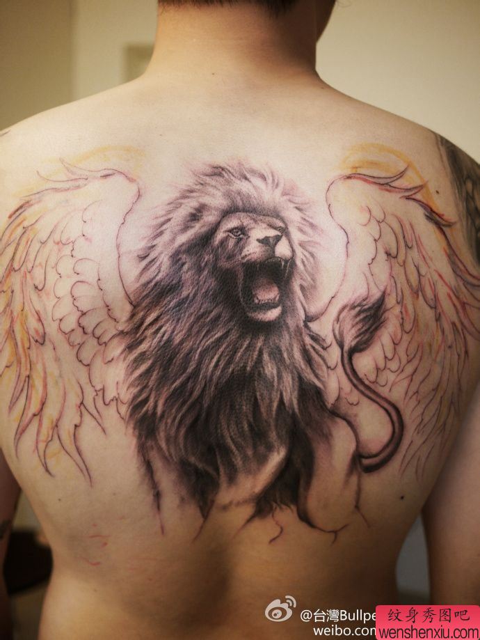 推荐一幅满背霸气狮子纹身作品