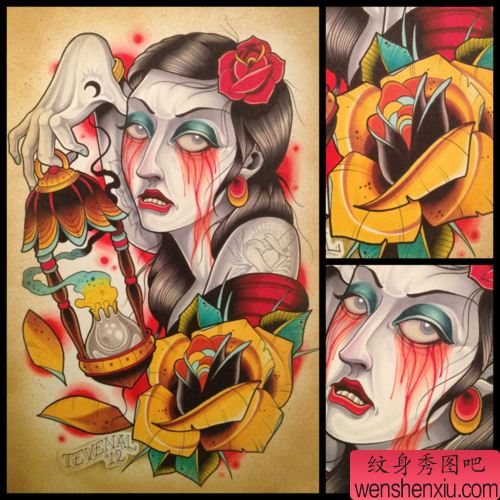 纹身秀图吧推荐大家欣赏一幅漂亮的欧美人物纹身手稿