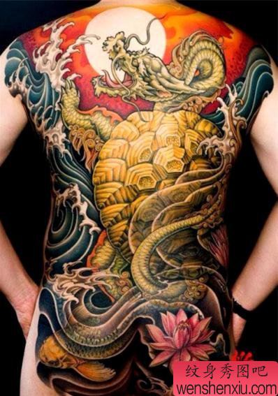 老板纹身秀图吧推荐一幅传统经典龙龟纹身作品