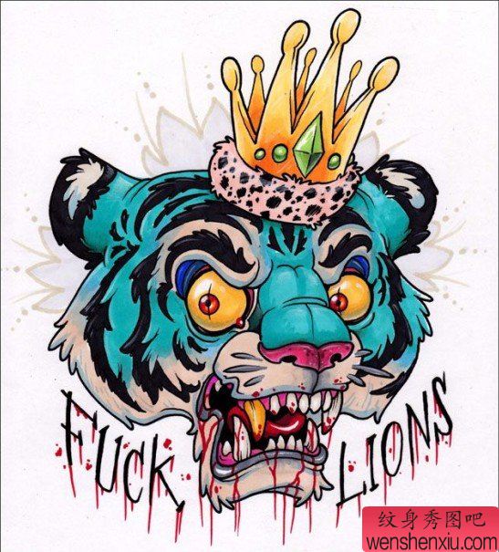 一幅个性的school风格老虎纹身手稿