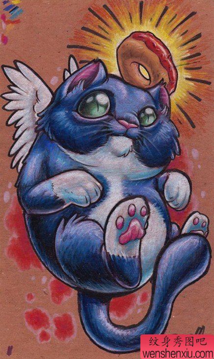 一幅超可爱猫咪纹身手稿