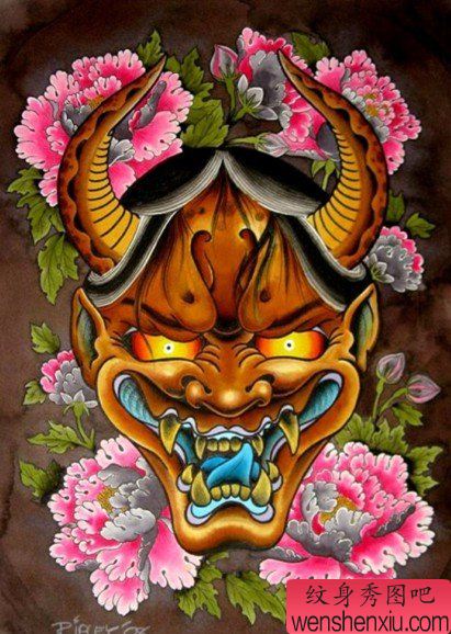 一幅传统般若牡丹纹身手稿