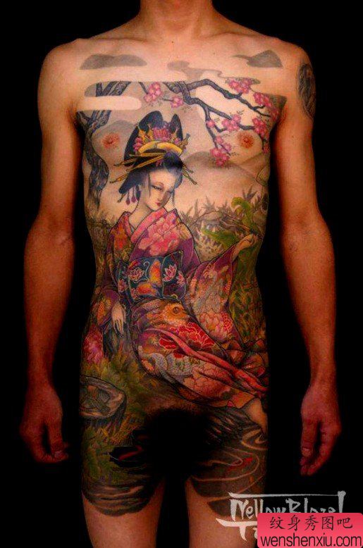 老兵纹身秀图吧推荐一幅传统艺妓纹身图片