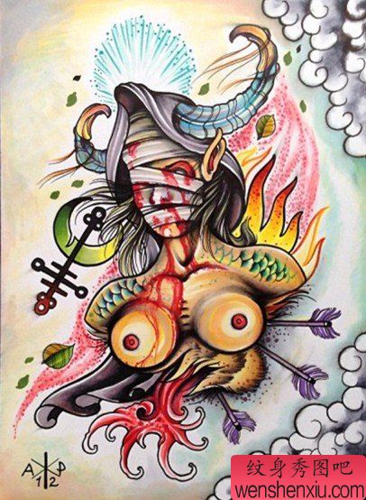 一幅超漂亮的欧美风格纹身图案