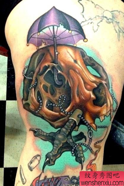 武老兵纹身推荐一幅欧美彩色骷髅纹身图案