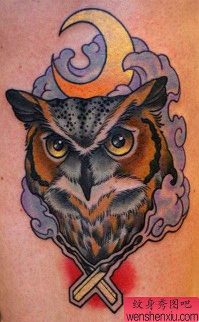 推荐一幅个性的猫头鹰纹身图案