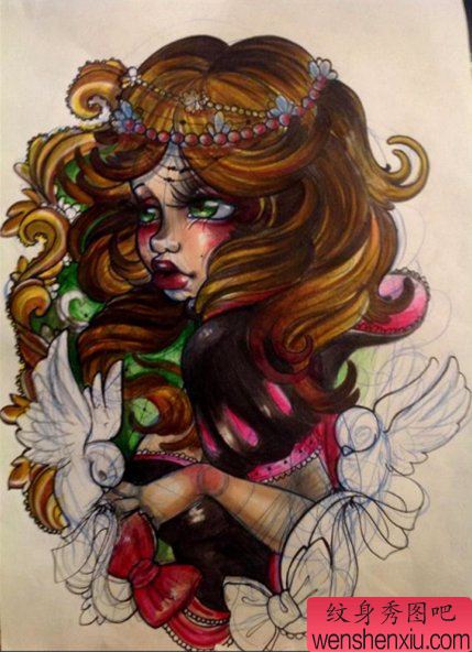 推荐一幅欧美漂亮女孩纹身手稿