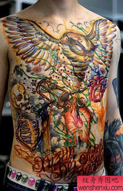 一幅school风格猫头鹰纹身手稿