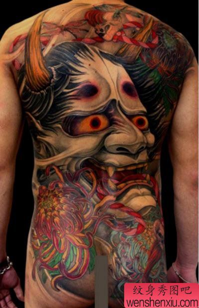 为大家推荐一幅满背经典般若纹身作品