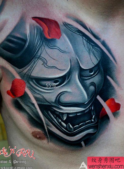 老兵纹身秀图吧推荐一幅胸口般若纹身作品