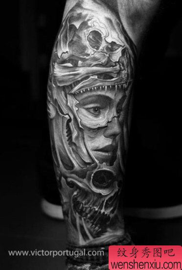 推荐一幅花腿欧美肖像纹身图案