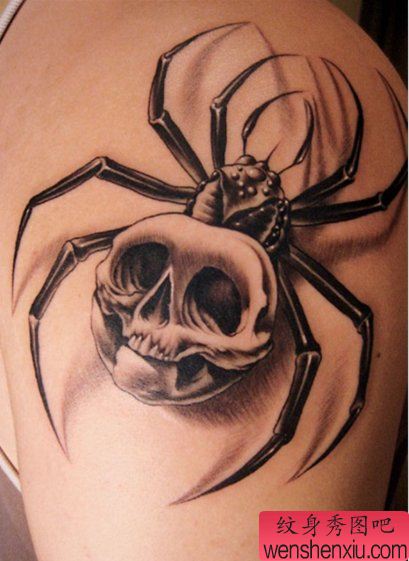 推荐一幅个性骷髅蜘蛛纹身图案