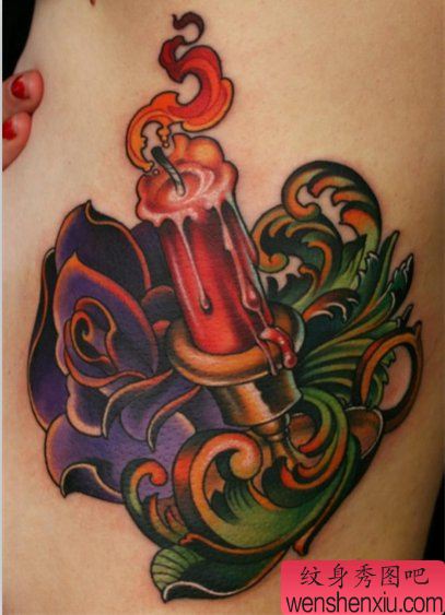 老兵纹身推荐一幅漂亮的蜡烛纹身作品