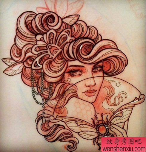 欣赏一幅欧美美女纹身手稿