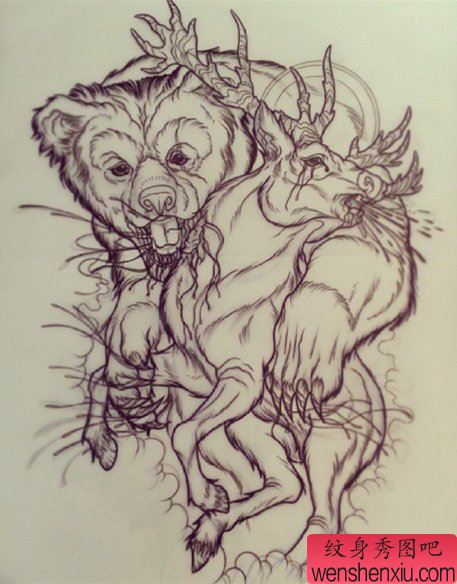 推荐一幅个性的欧美鹿纹身手稿
