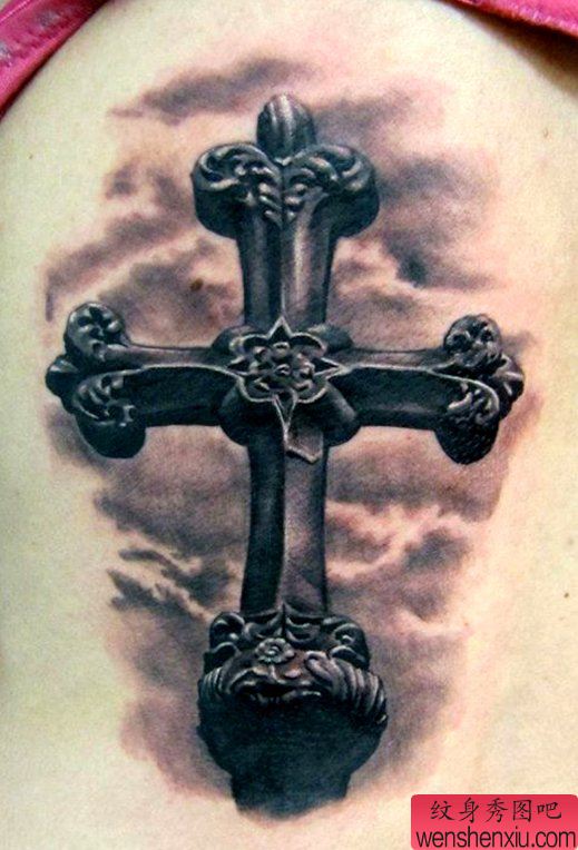老兵纹身秀图吧推荐一幅个性十字架纹身图案