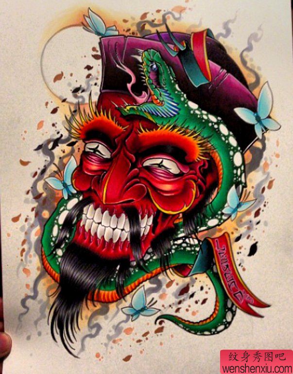 推荐一幅个性的school风格龙王纹身图案