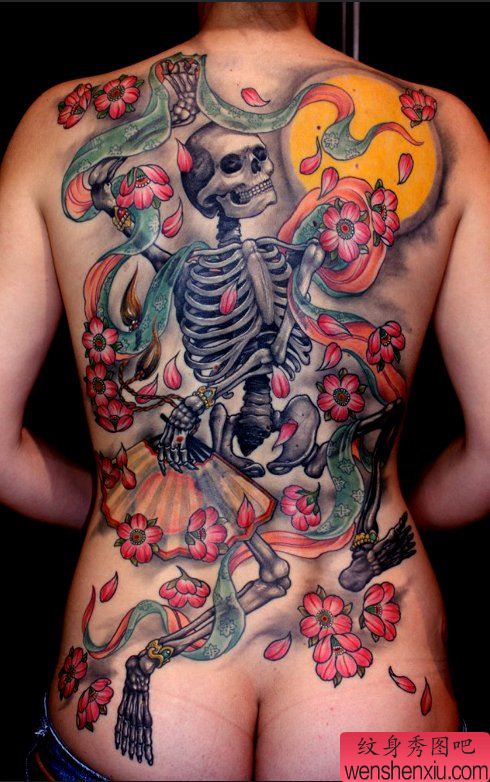 推荐一幅个性的满背骷髅纹身图案