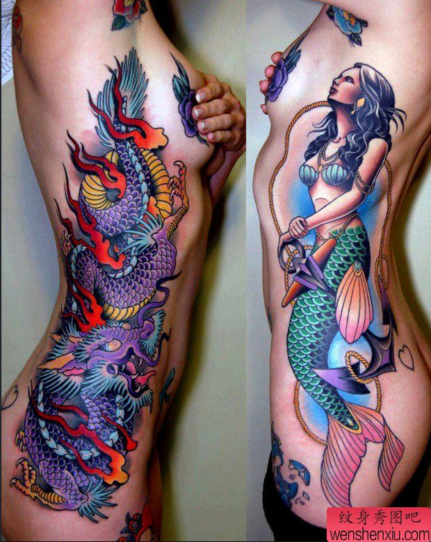 推荐一幅性感的侧腰美人鱼纹身作品