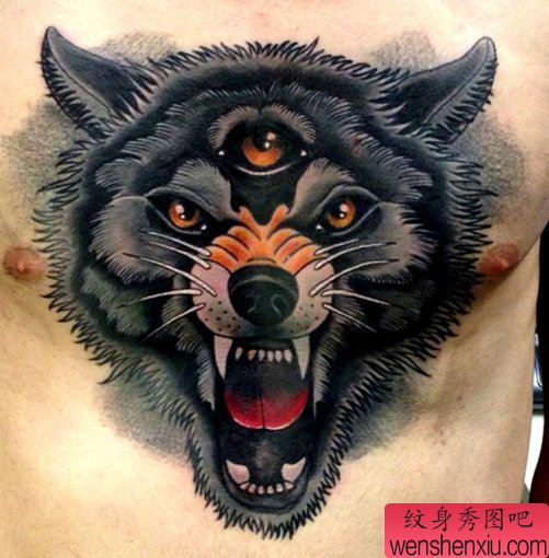 一幅霸气的欧美狼头纹身图案