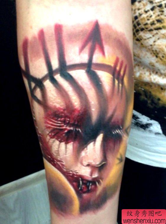 老兵纹身秀图吧推荐一幅欧美立体肖像纹身图案