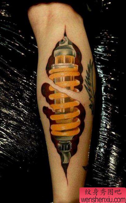 推荐小腿上一幅机械3D纹身作品