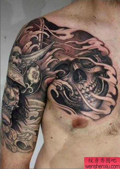 老兵纹身推荐一幅半胛骷髅纹身作品