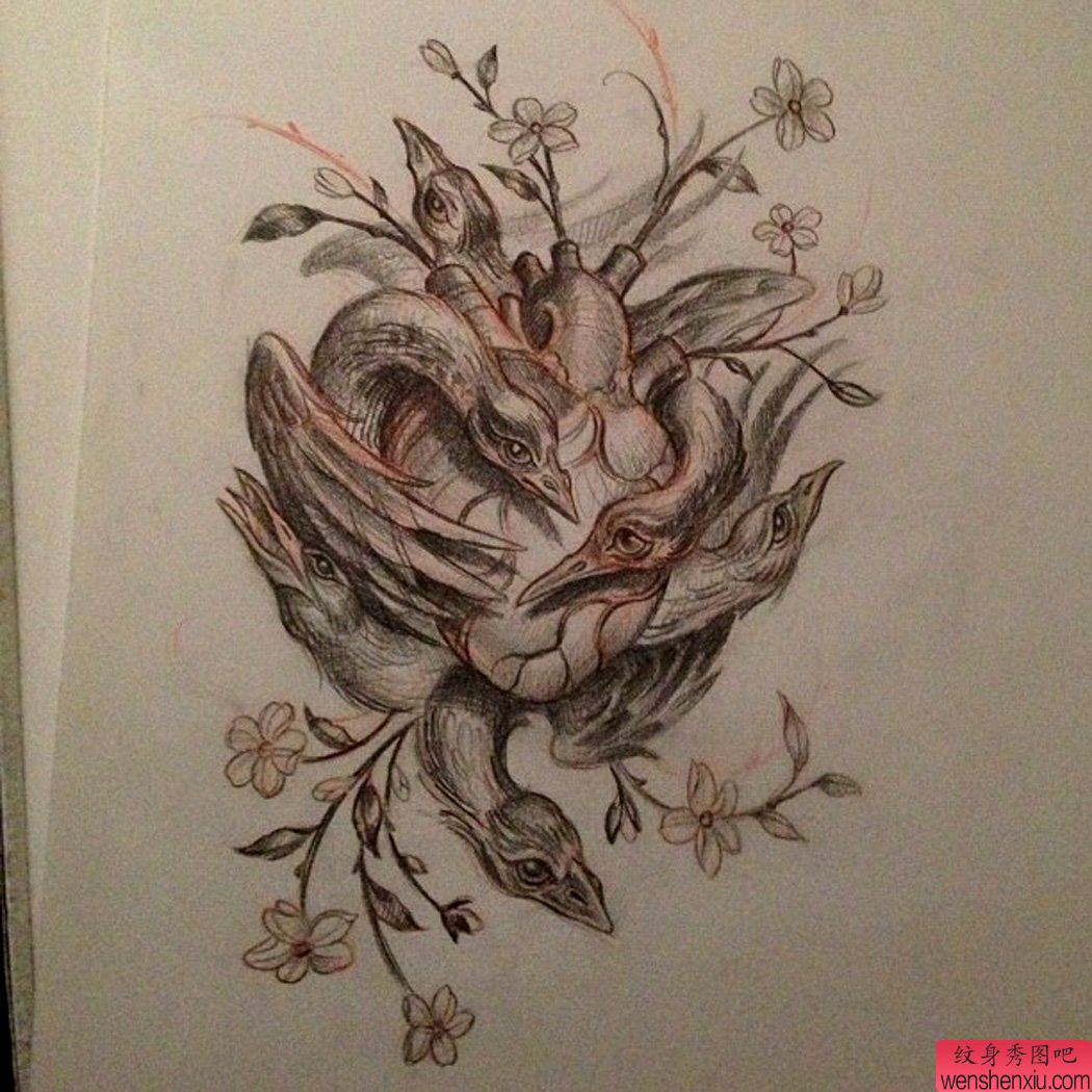 给大家一幅个性心脏的纹身手稿