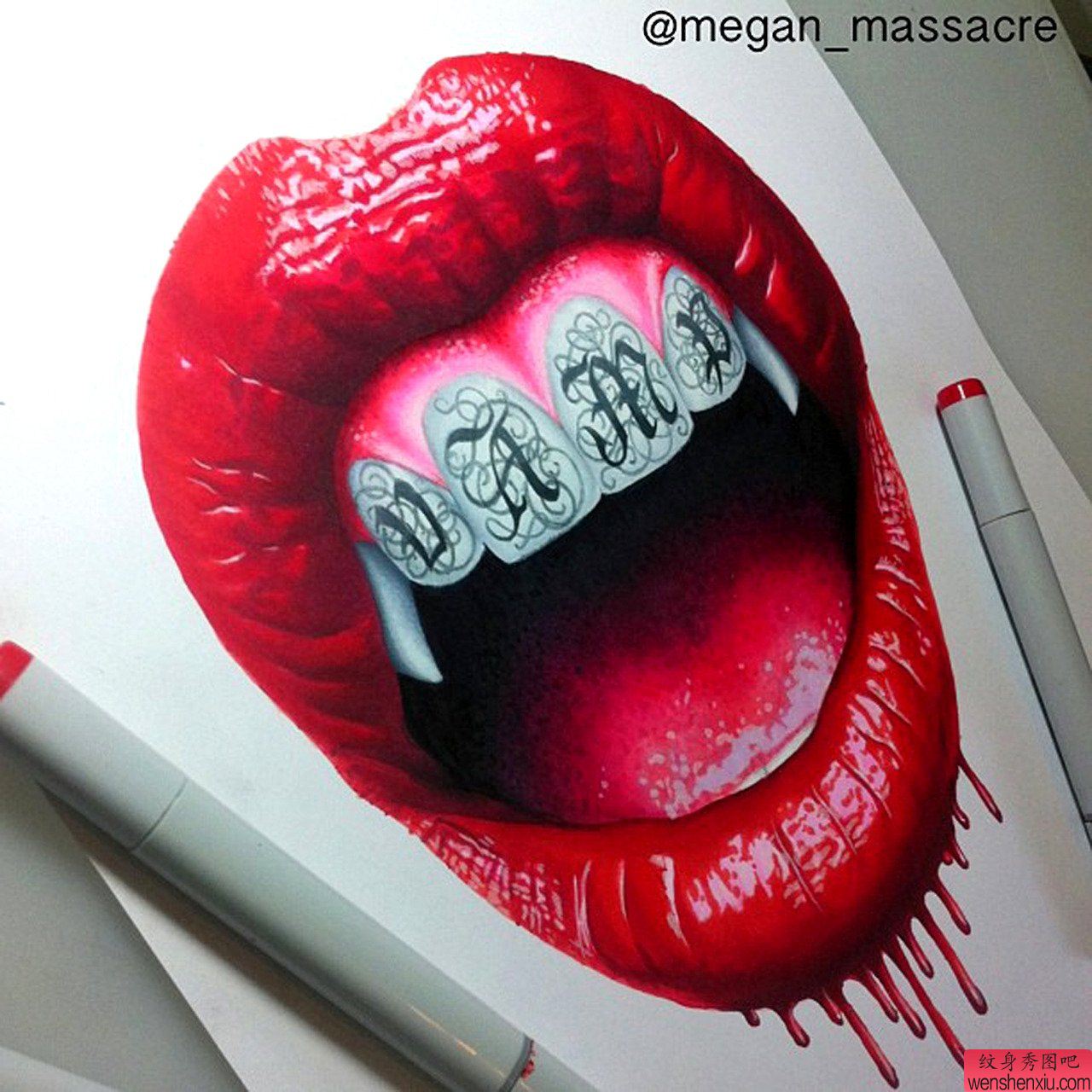 老兵纹身秀图吧推荐一幅个性另类嘴唇纹身图案