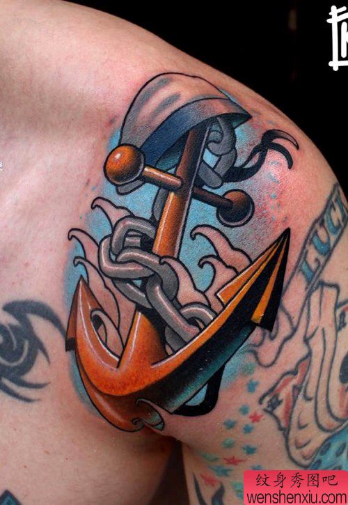 推荐一幅欧美漂亮船锚纹身图案