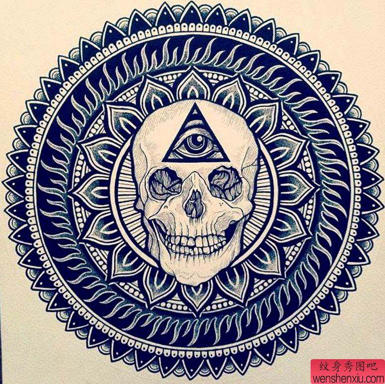 推荐一幅几何形体骷髅纹身图案
