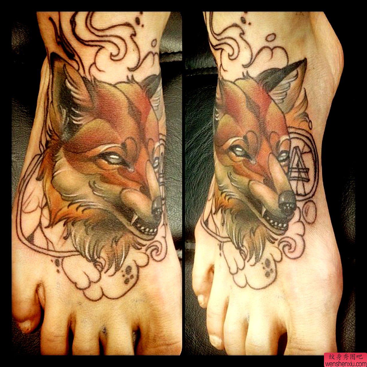 推荐一幅脚背狐狸纹身图案