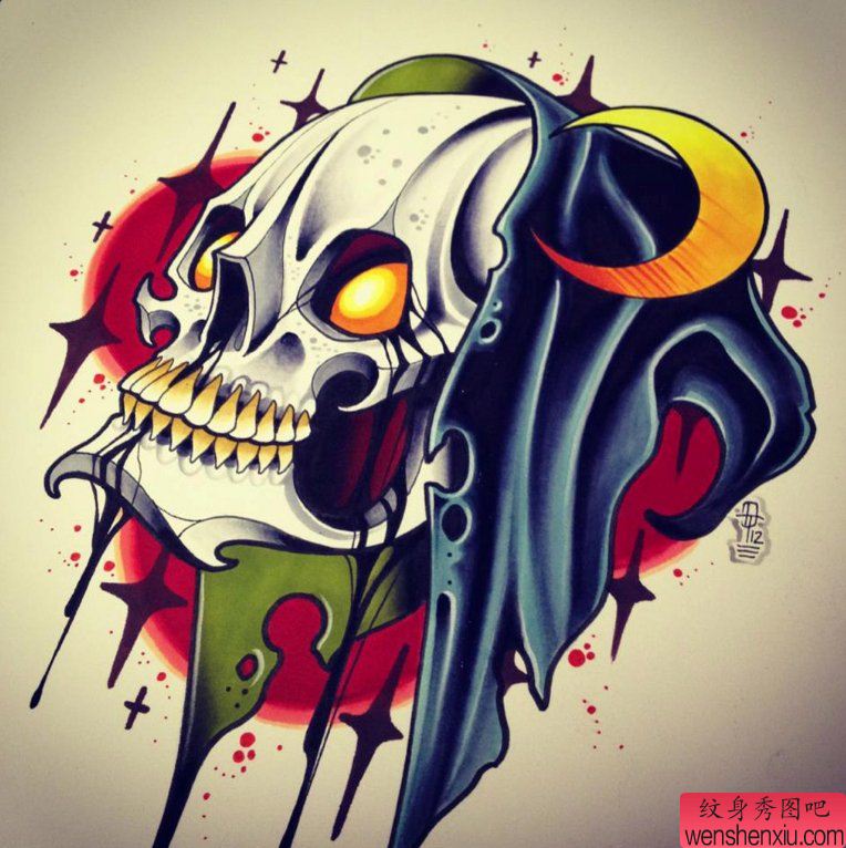 一幅流行个性骷髅纹身图案