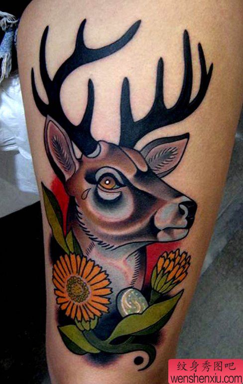 给大家推荐一幅流行鹿纹身图案