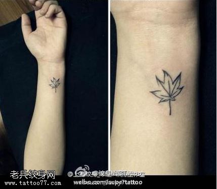 小清新手部枫叶文身作品