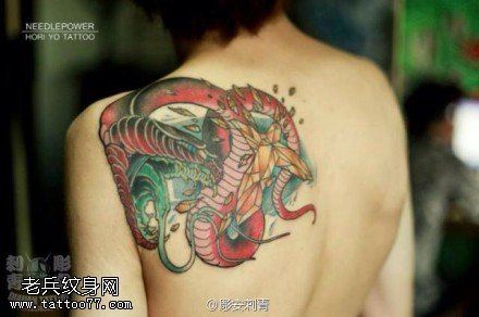 文身秀图吧推荐一幅背部蛇文身作品