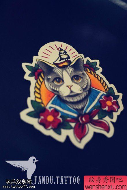 彩色猫咪文身手稿作品由文身秀图吧分享