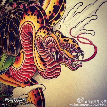 蛇文身手稿作品由文身分享