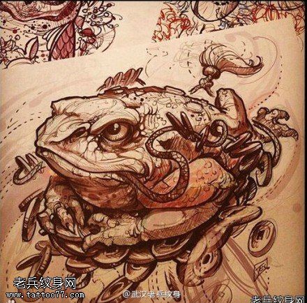 文身秀图吧推荐一组招财金蟾文身作品