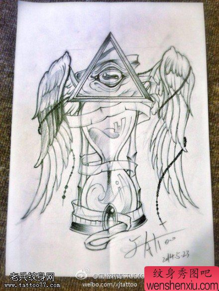 沙漏翅膀上帝之眼文身手稿作品由文身秀图吧分享