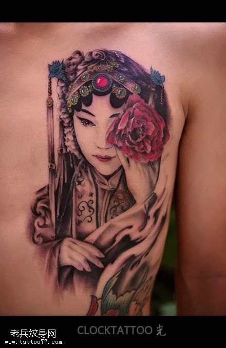 背部花旦文身作品由文身分享