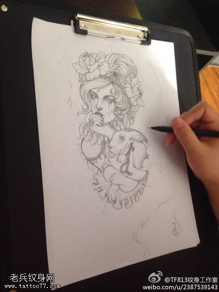 文身秀图吧推荐一幅女郎文身手稿作品