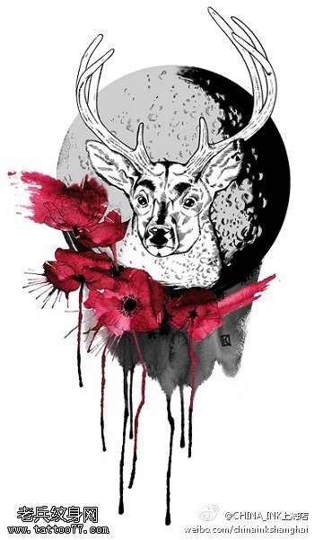 一幅泼墨羚羊文身手稿作品由文身馆分享