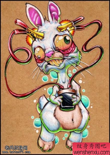 一幅彩色卡通兔子文身手稿作品由刺青店分享