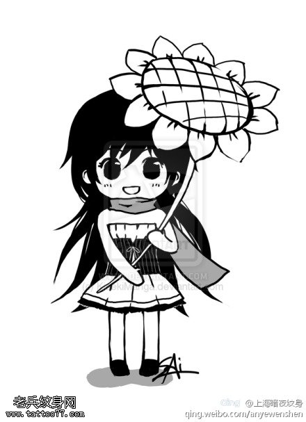 向日葵女孩文身手稿作品